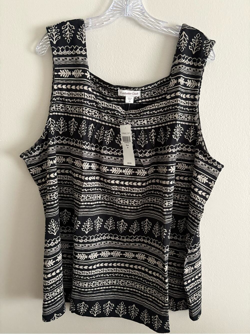 Coldwater Creek Women’s Black and Cream Printed Sleeveless Tank Size 3X NWT
